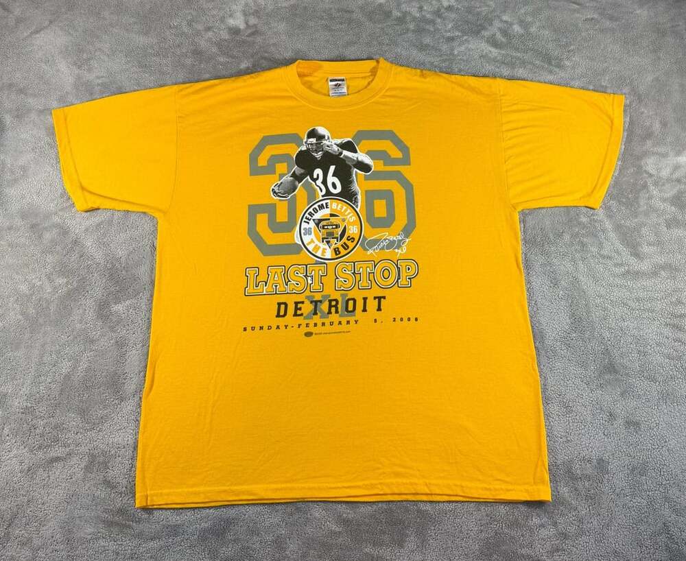 Jerzees Y2K Men’s Jerome Bettis The Bus Super Bowl XL T-Shirt, XL Yellow 2006